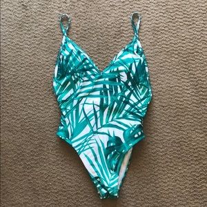 Leaf print low back one piece swimsuit